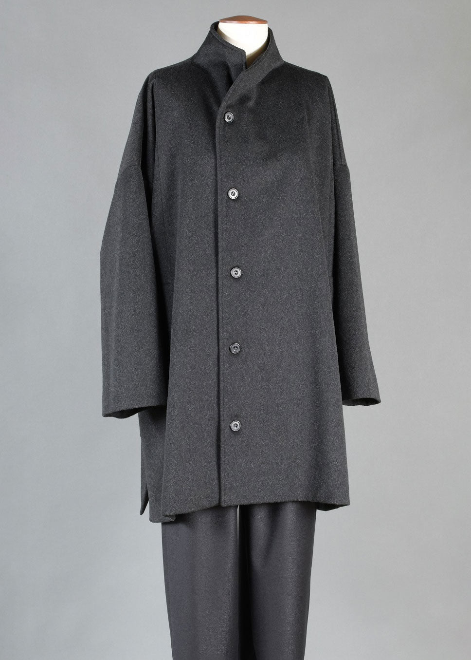 cashmere wool mix wide a-line side buttoning high nk coat - long pl