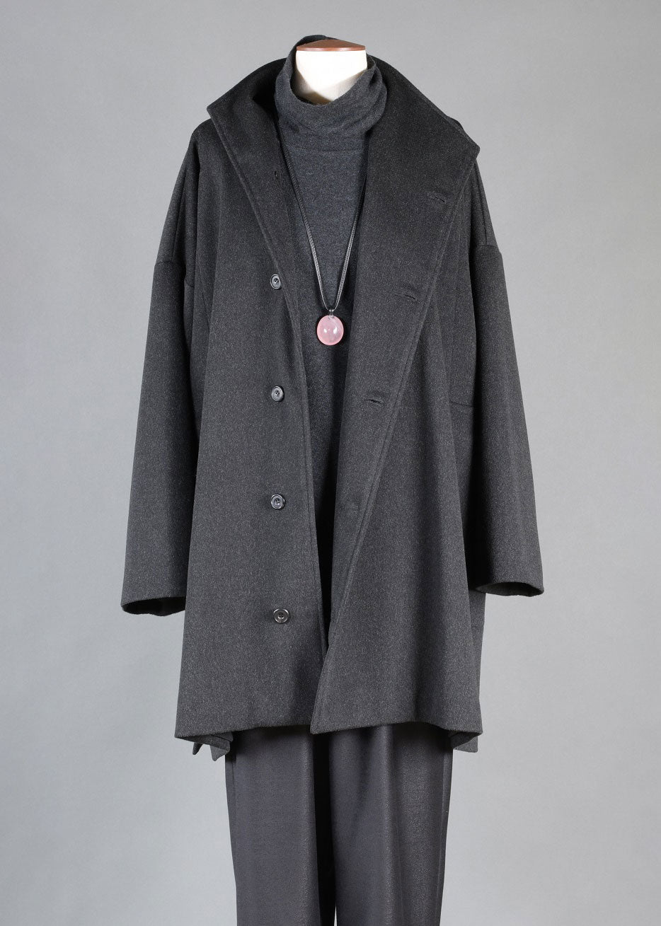 cashmere wool mix wide a-line side buttoning high nk coat - long pl