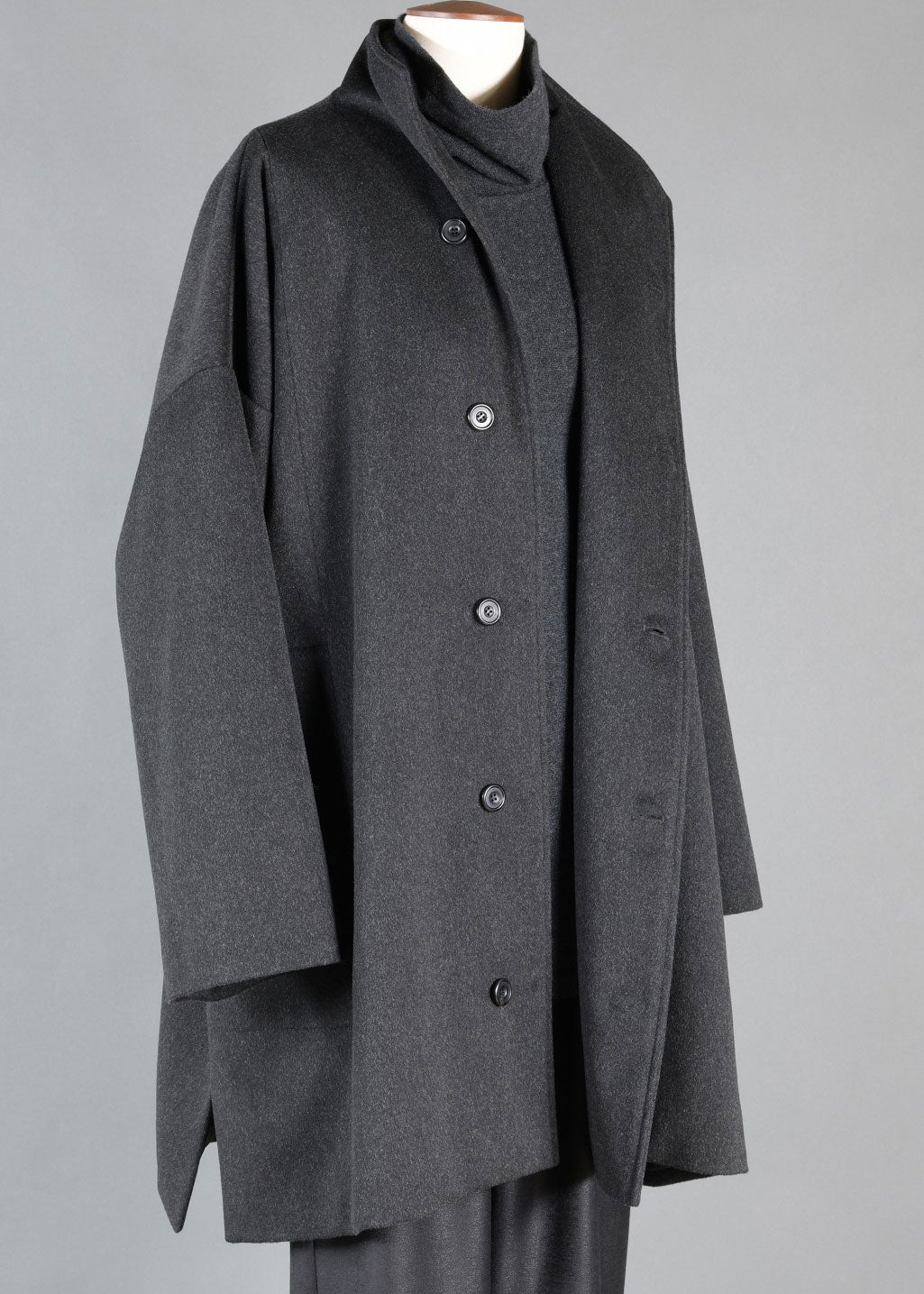 cashmere wool mix wide a-line side buttoning high nk coat - long pl