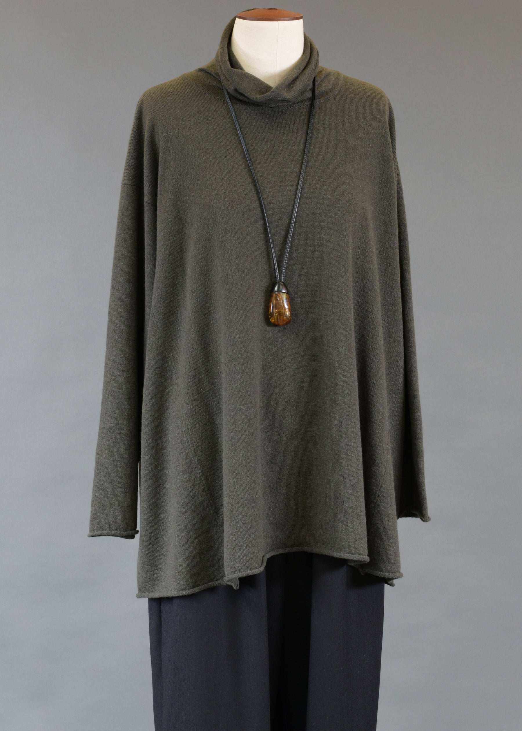 cashmere side panelled a-line scrunch neck sweater - long