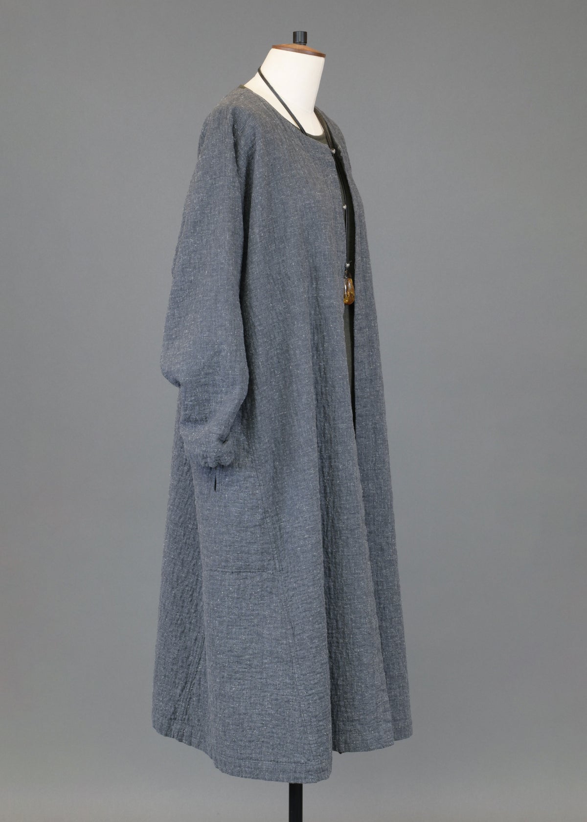 recycled double cotton a-line side panelled round neck coat
