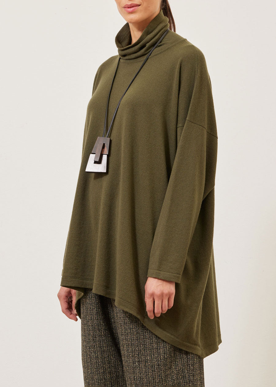 cashmere smaller front larger back scrunch neck sweater - long