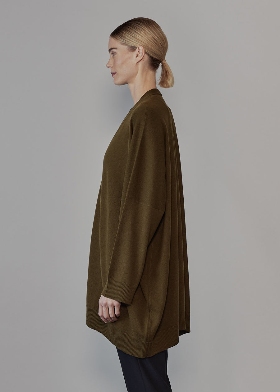 wide v neck button knit cardigan - long plus
