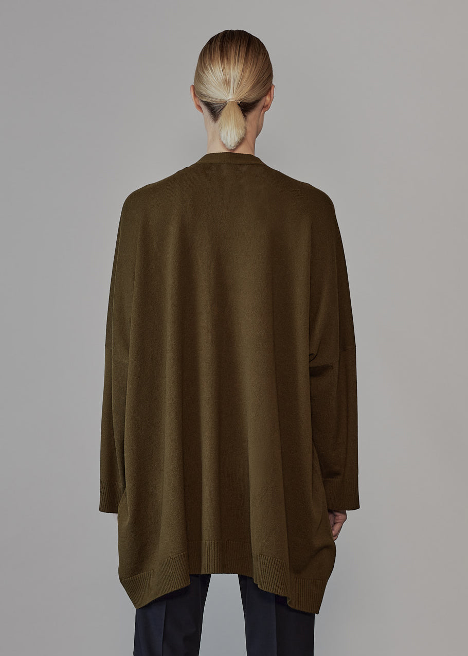 wide v neck button knit cardigan - long plus