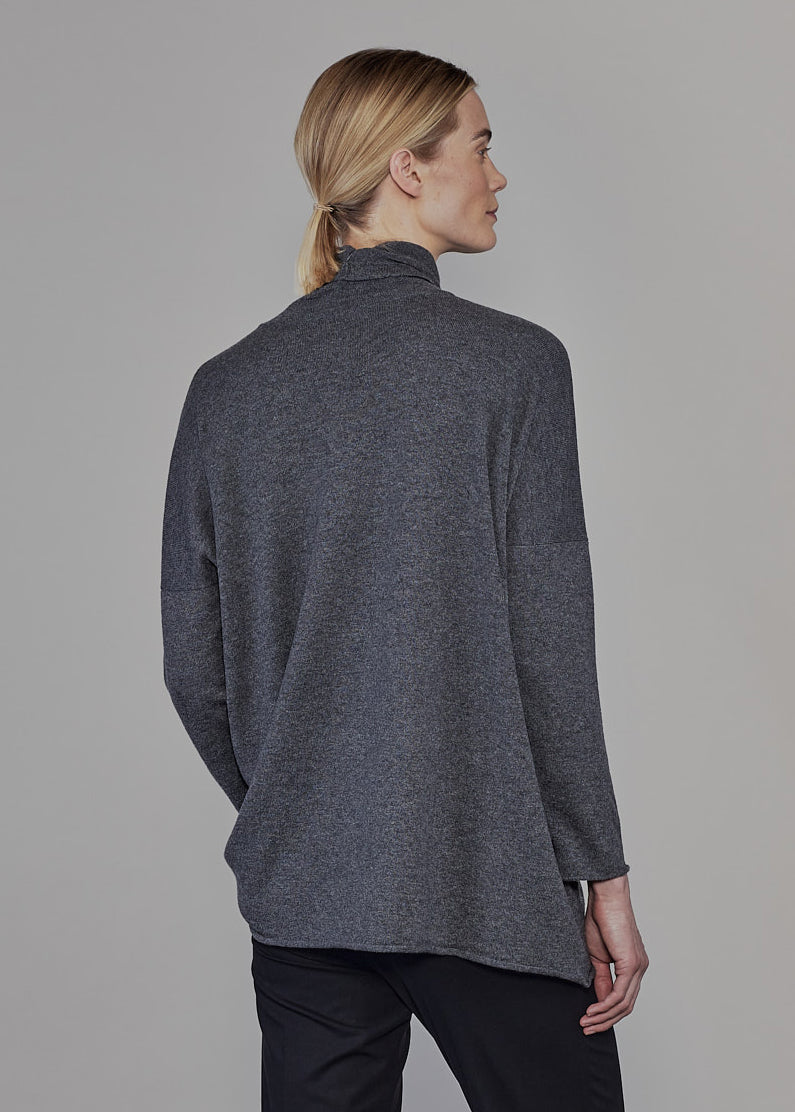 cashmere slim sleeve raw edge scrunch neck sweater - mid plus