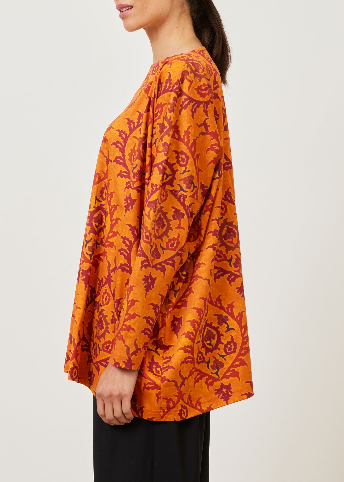 cotton jersey wide slim sleeve slash neck jersey t-shirt - long