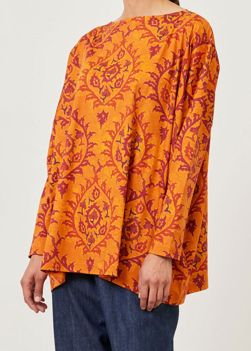 cotton jersey wide slim sleeve slash neck jersey t-shirt - long