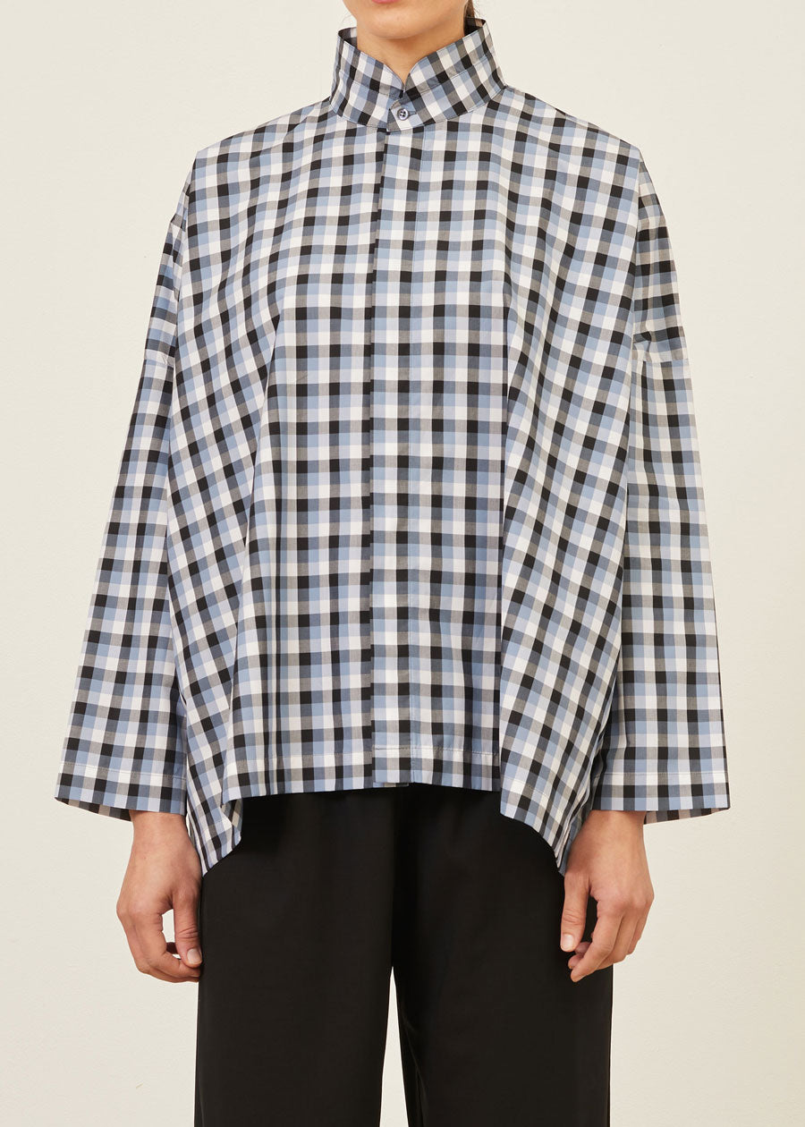 cotton wide longer back shirt with double stand collar - mid plus