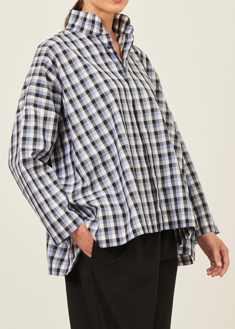 cotton wide longer back shirt with double stand collar - mid plus