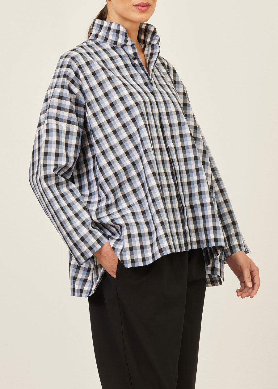 cotton wide longer back shirt with double stand collar - mid plus