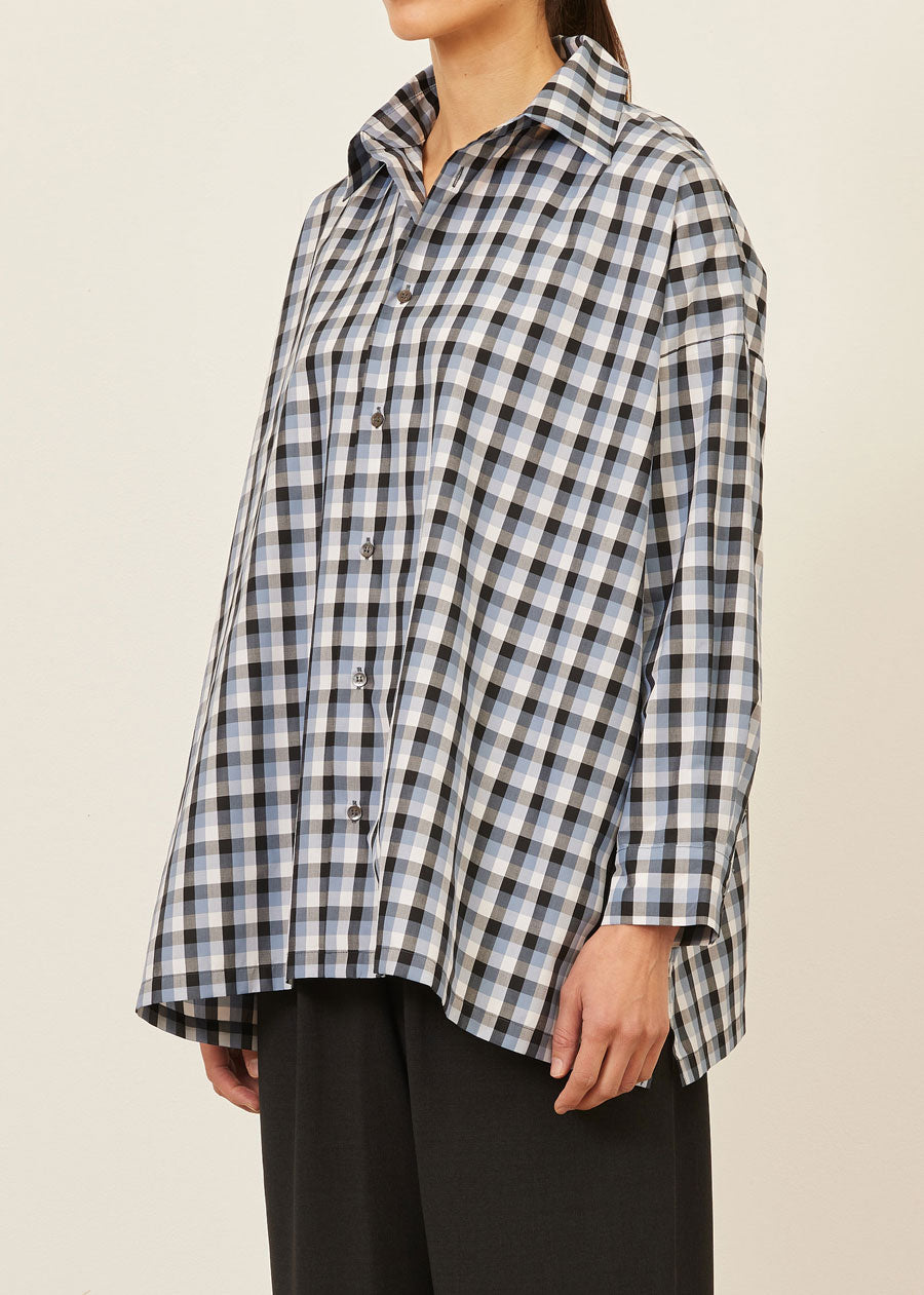 cotton wide a-line shirt with collar - long