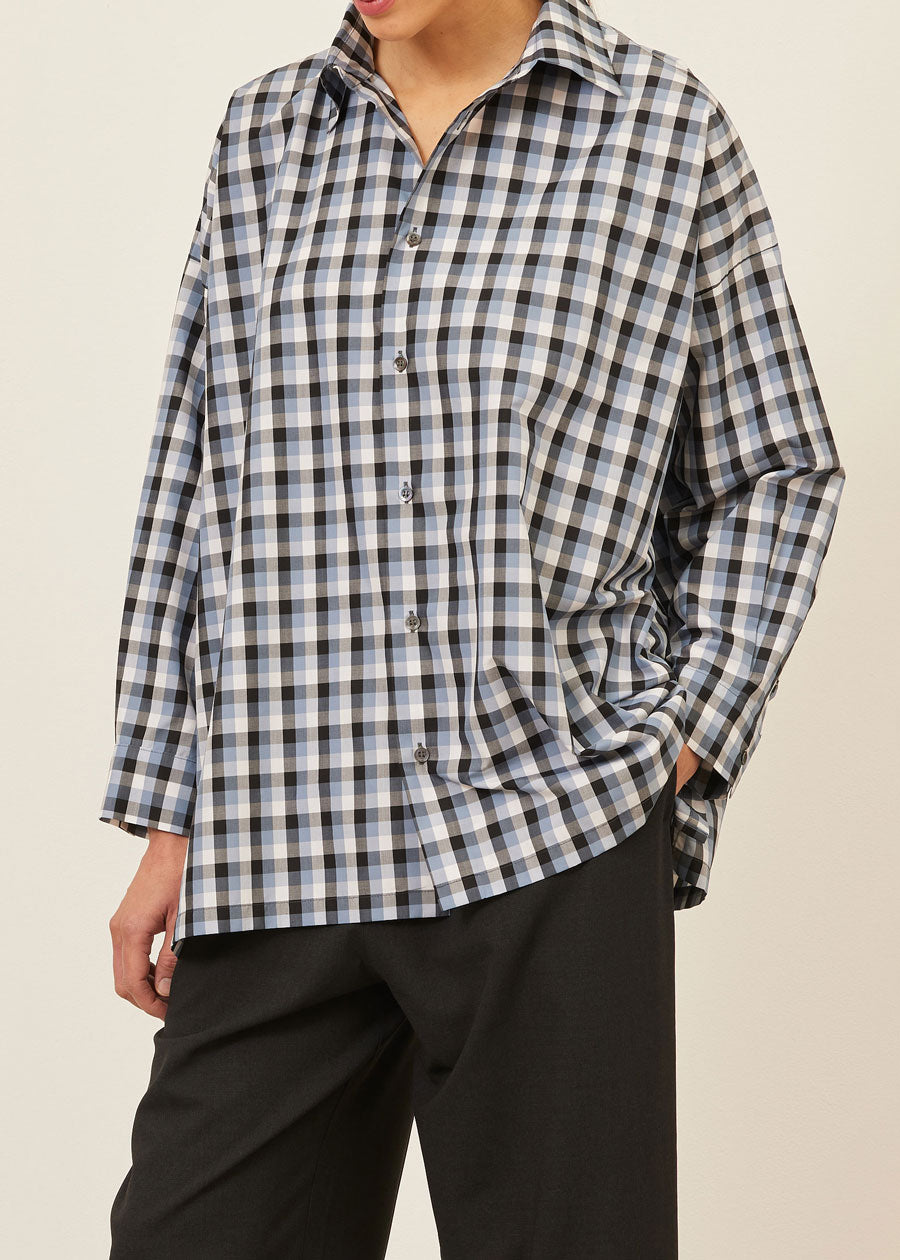 cotton wide a-line shirt with collar - long