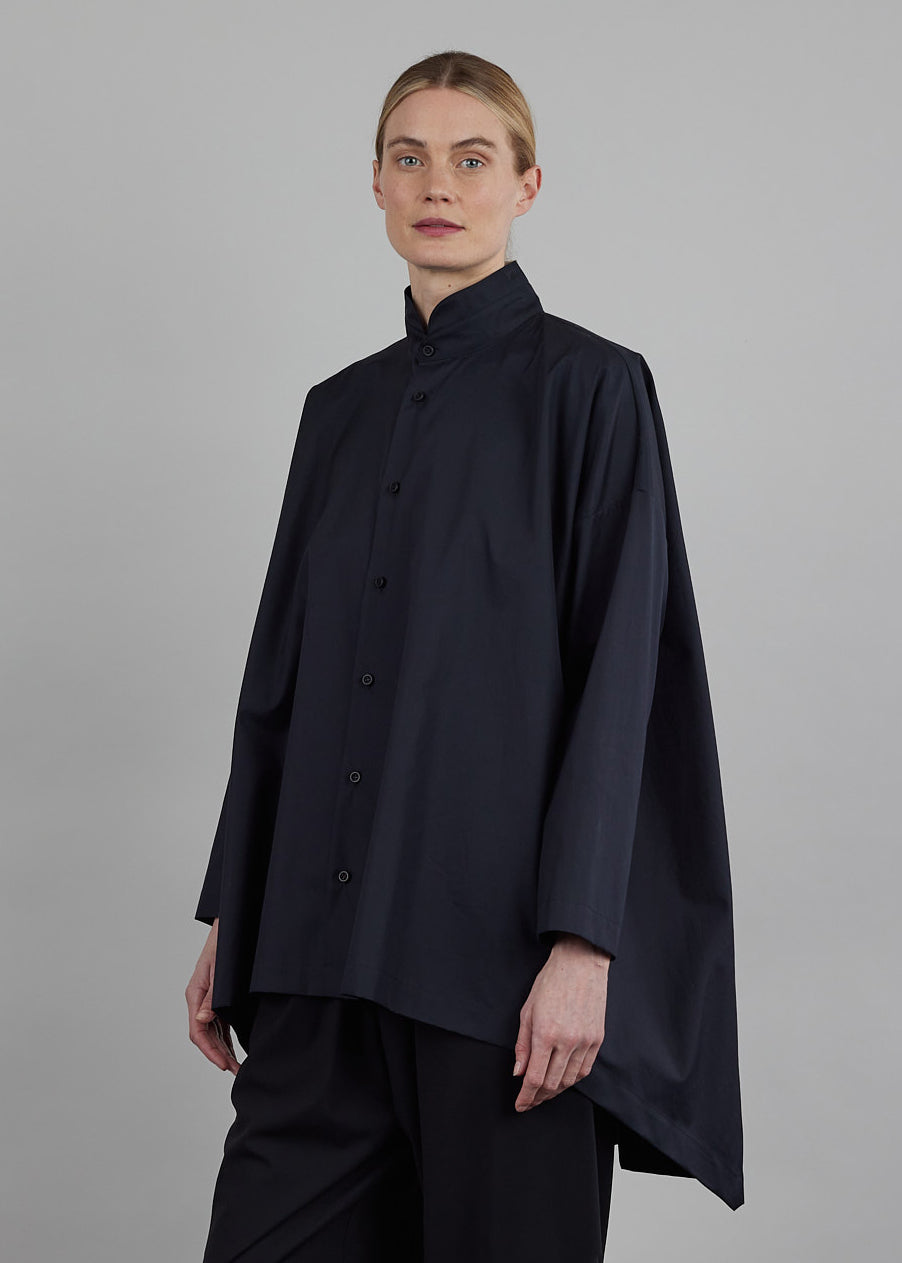 smaller front larger back double stand collar shirt - long