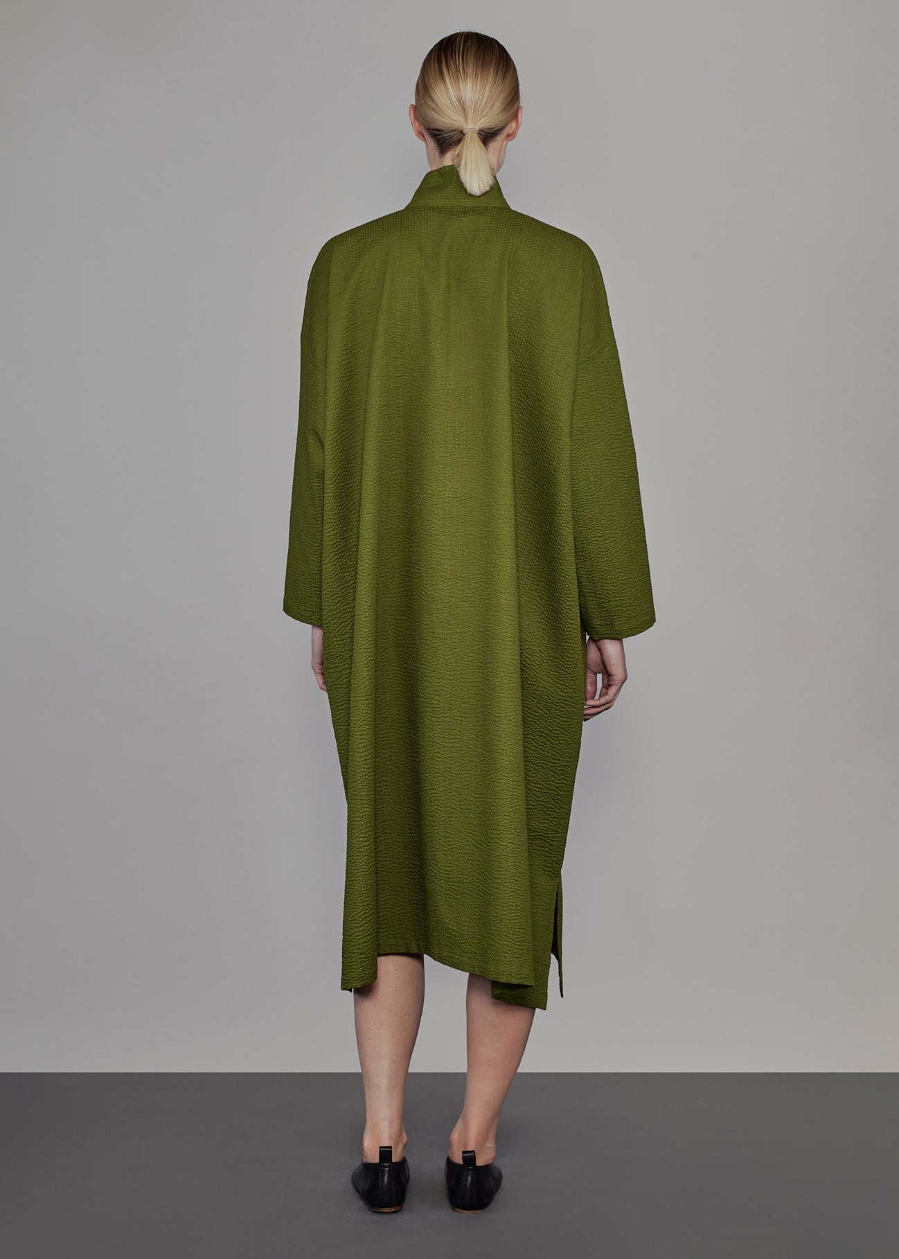 cotton wide a-line shirt dress with chinese collar