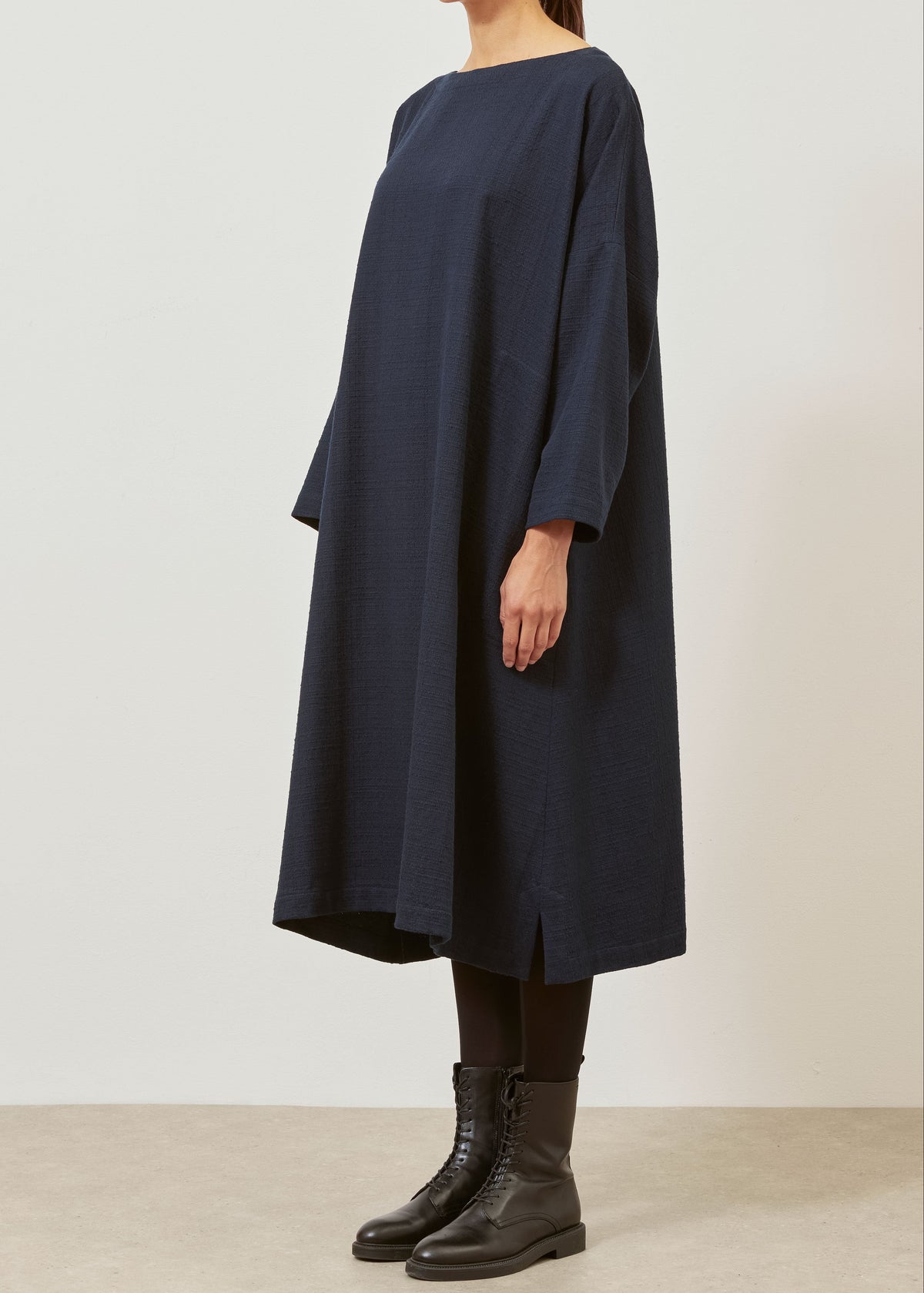 textured cotton imperial scoop neck dress (navydark)