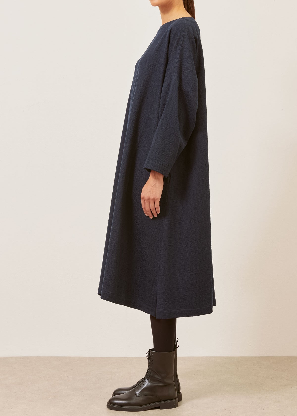 textured cotton imperial scoop neck dress (navydark)