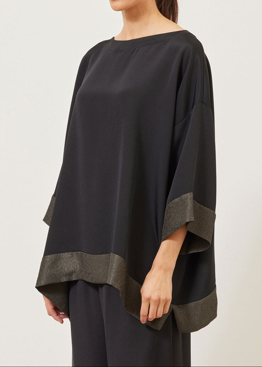 silk and lamé 3/4 sleeve scoop neck tunic - long