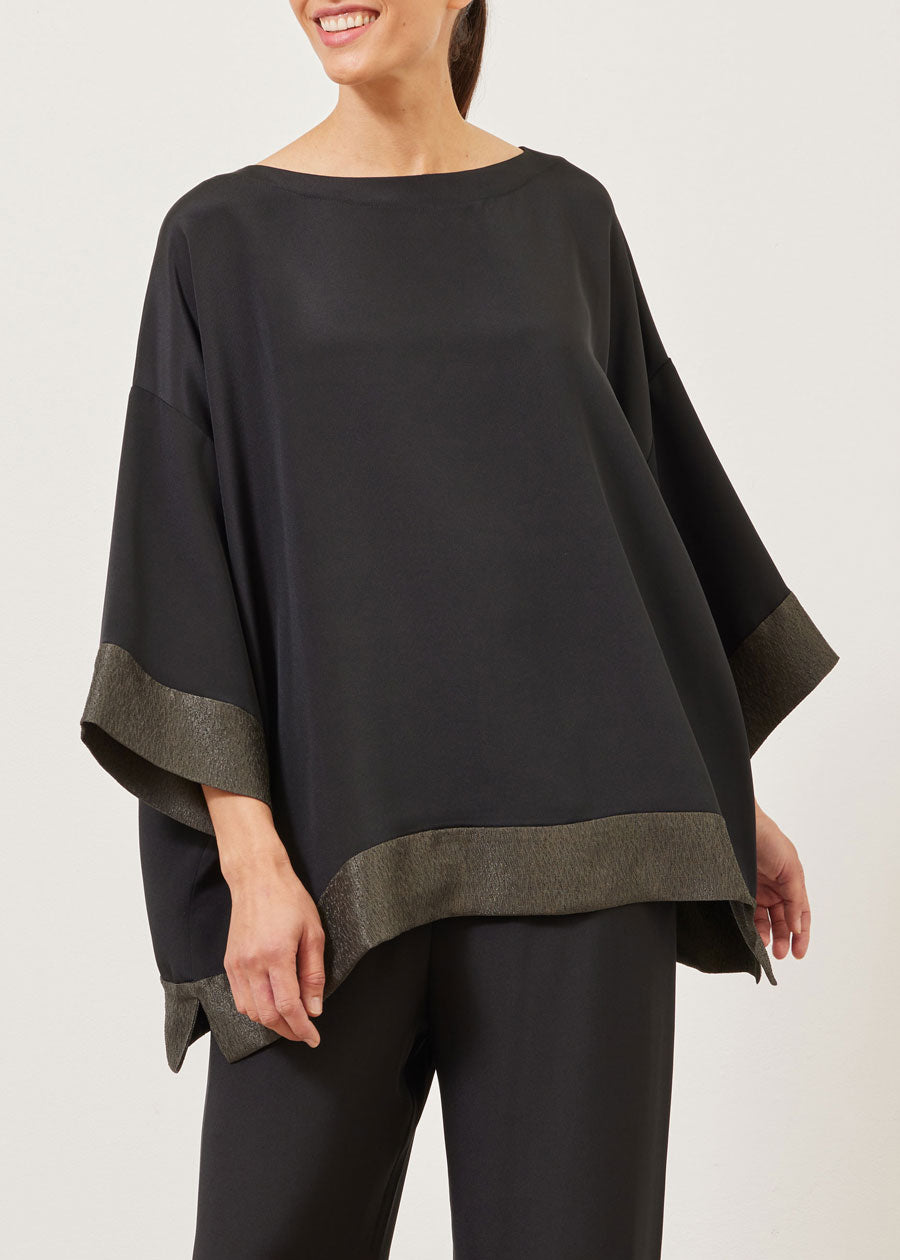 silk 3/4 sleeve scoop neck tunic - long