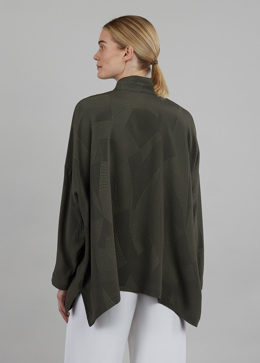 silk wide longer back double stand collar shirt - mid plus