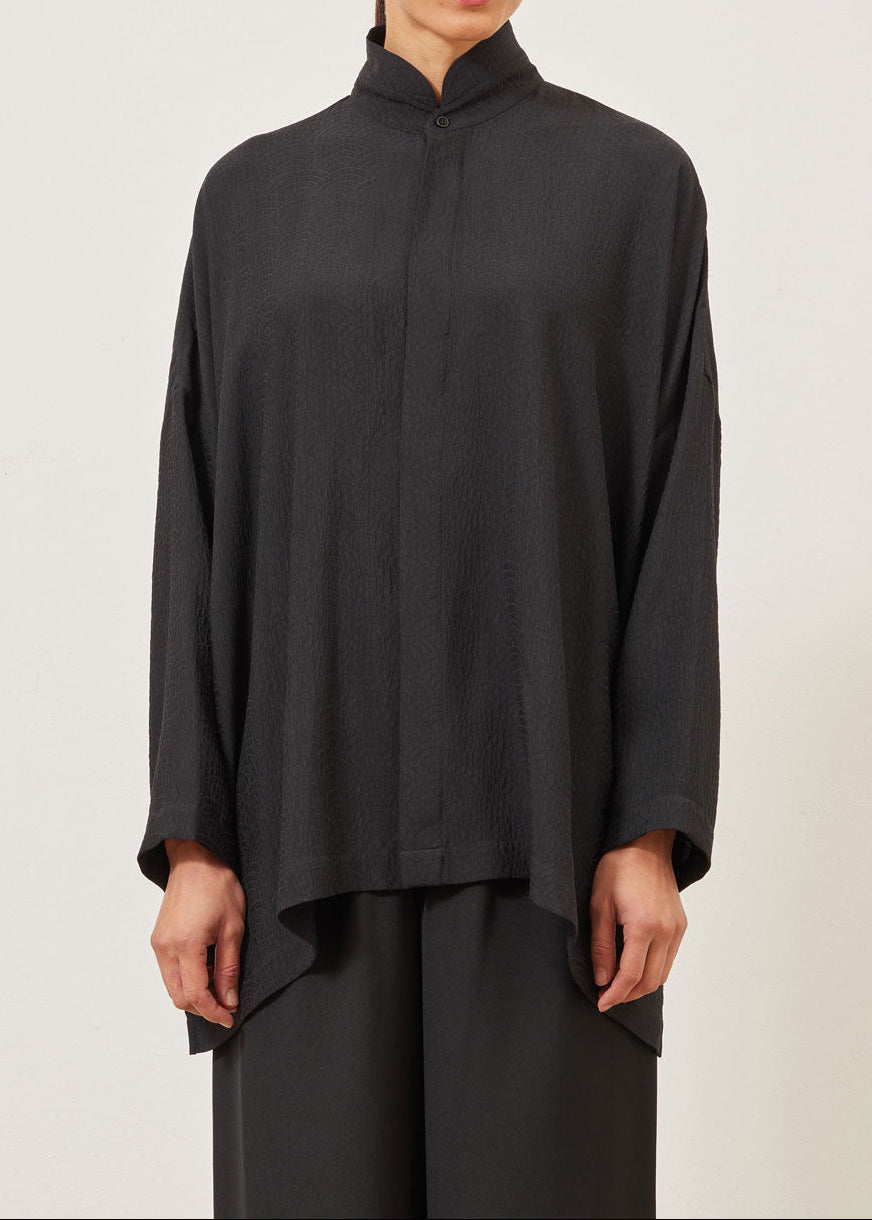 silk jacquard wide longer back double stand collar shirt - long