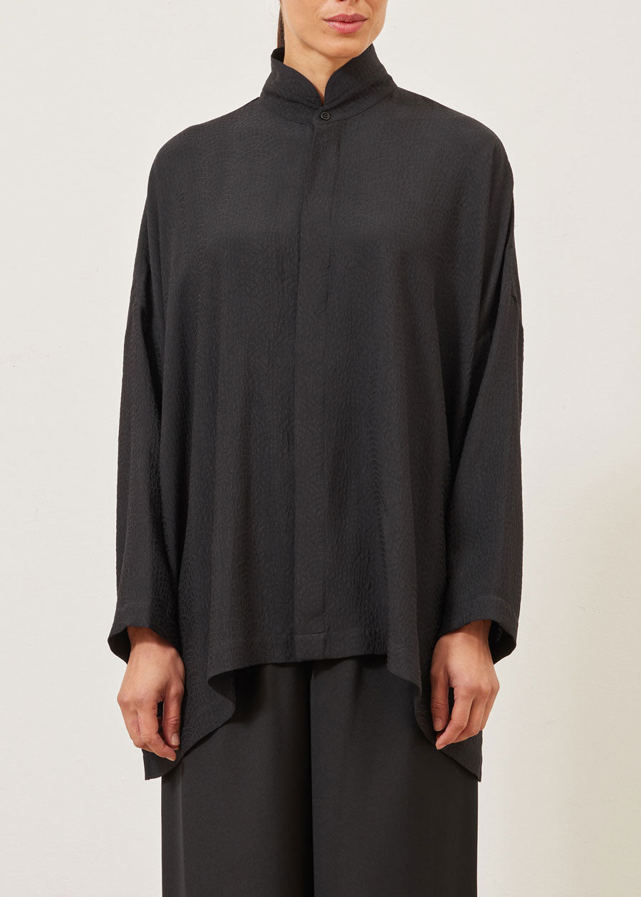 silk wide longer back double stand collar shirt - long