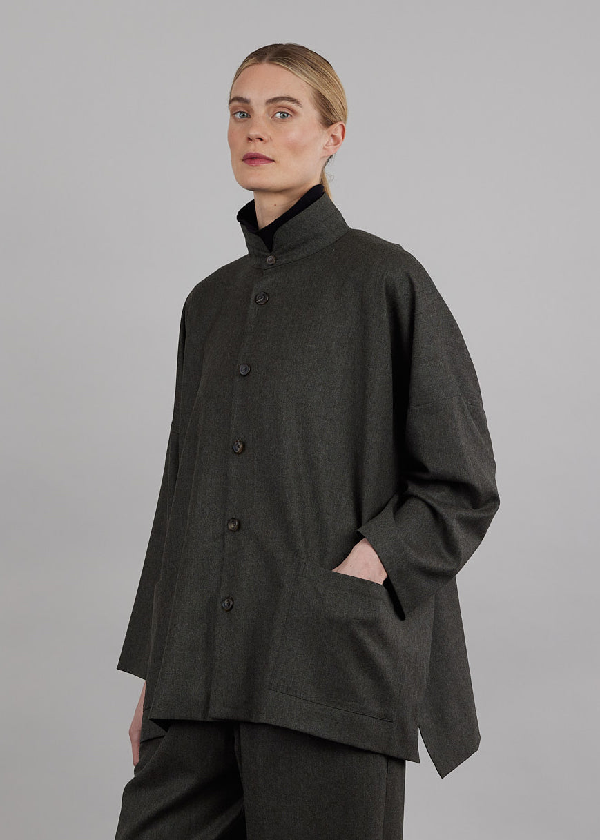 wide longer back double stand collar jacket - long
