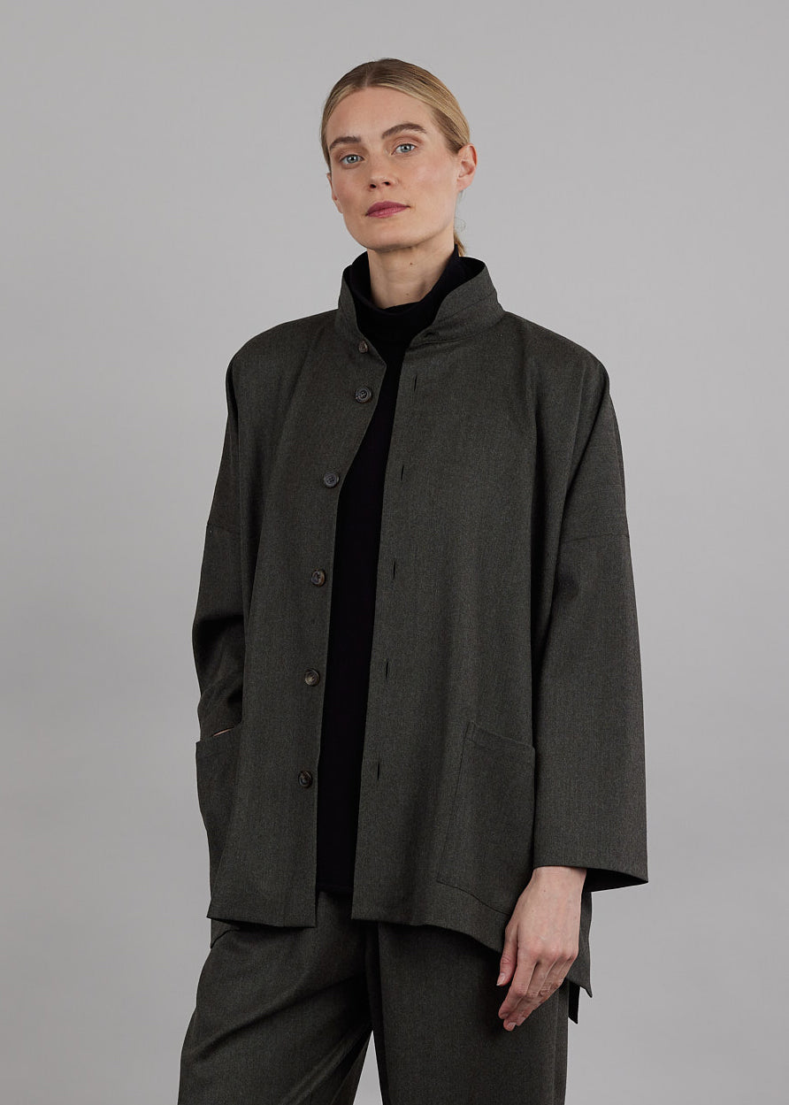 wide longer back double stand collar jacket - long