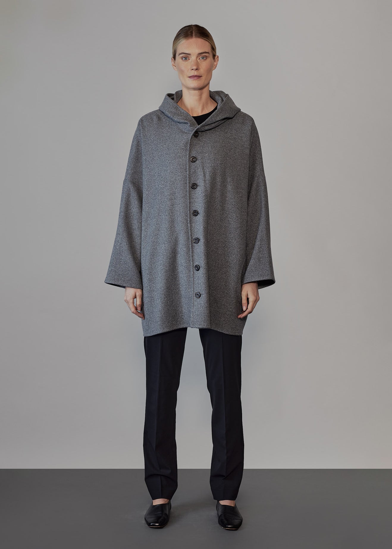 wide hooded buttoned coat - long plus