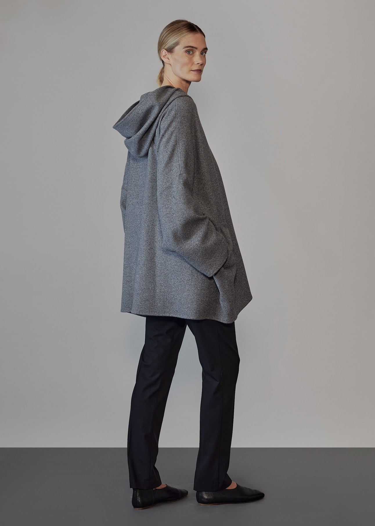 wide hooded buttoned coat - long plus