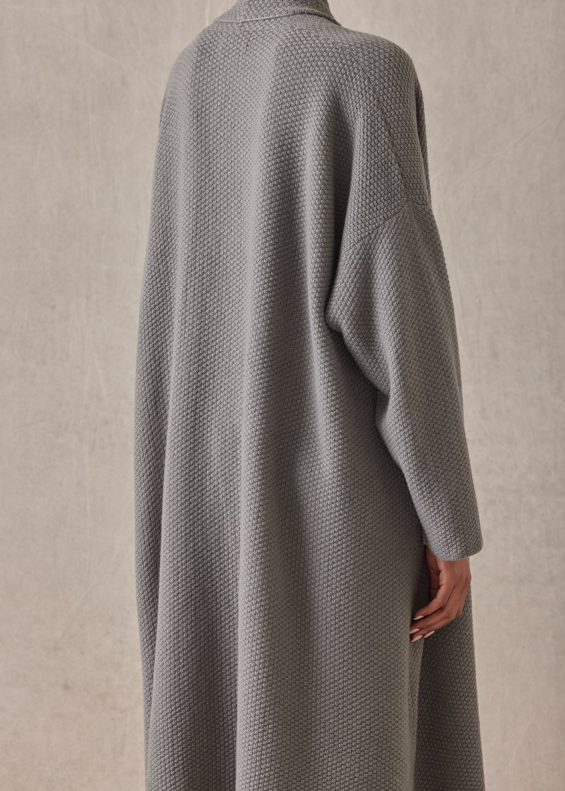 cashmere a-line scrunch shawl collar knit cardigan - 3/4 length