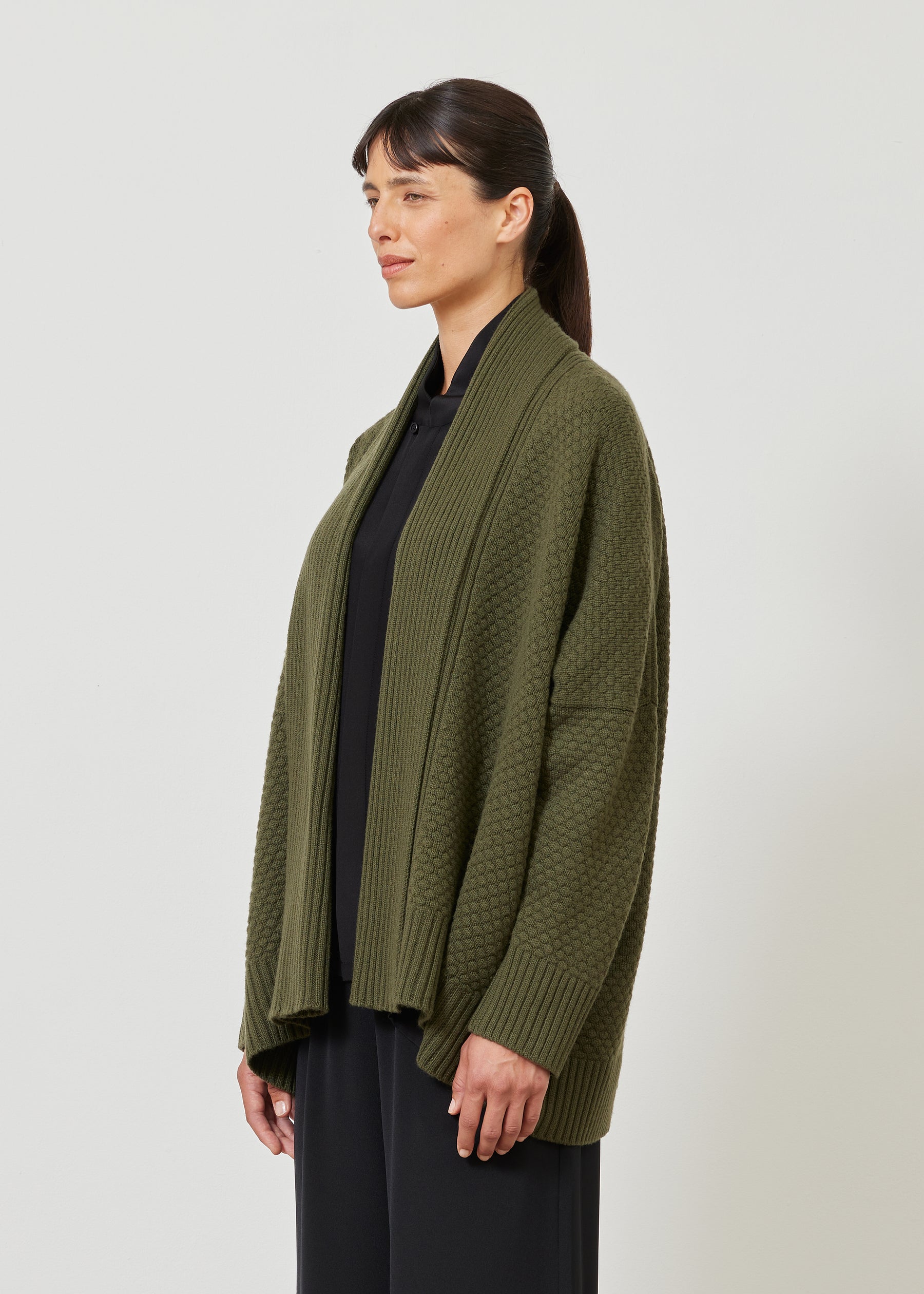 wide shawl collar knit cardigan - long