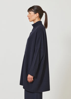 wide high neck button knit cardigan - long plus