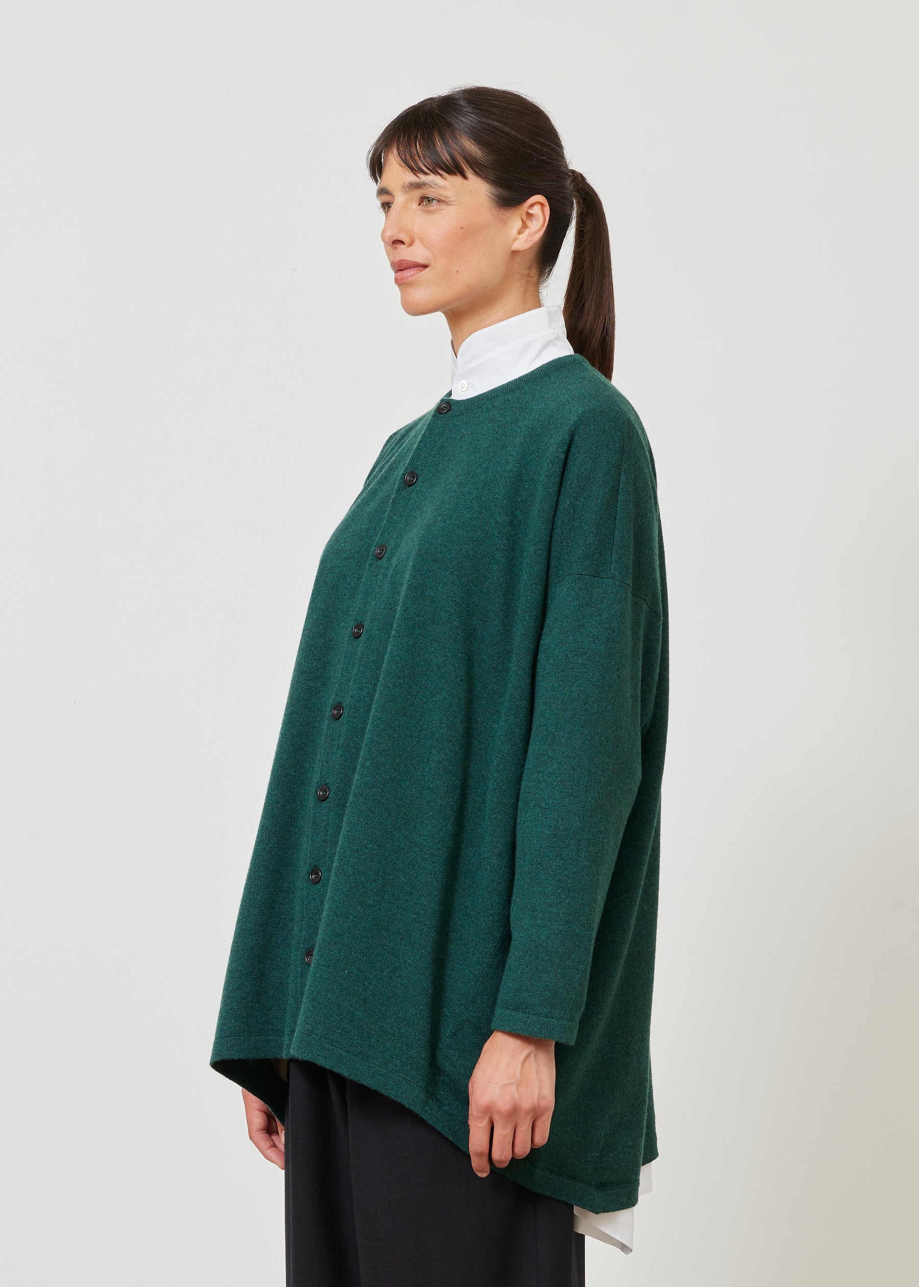 smaller front larger back round neck cardigan - long