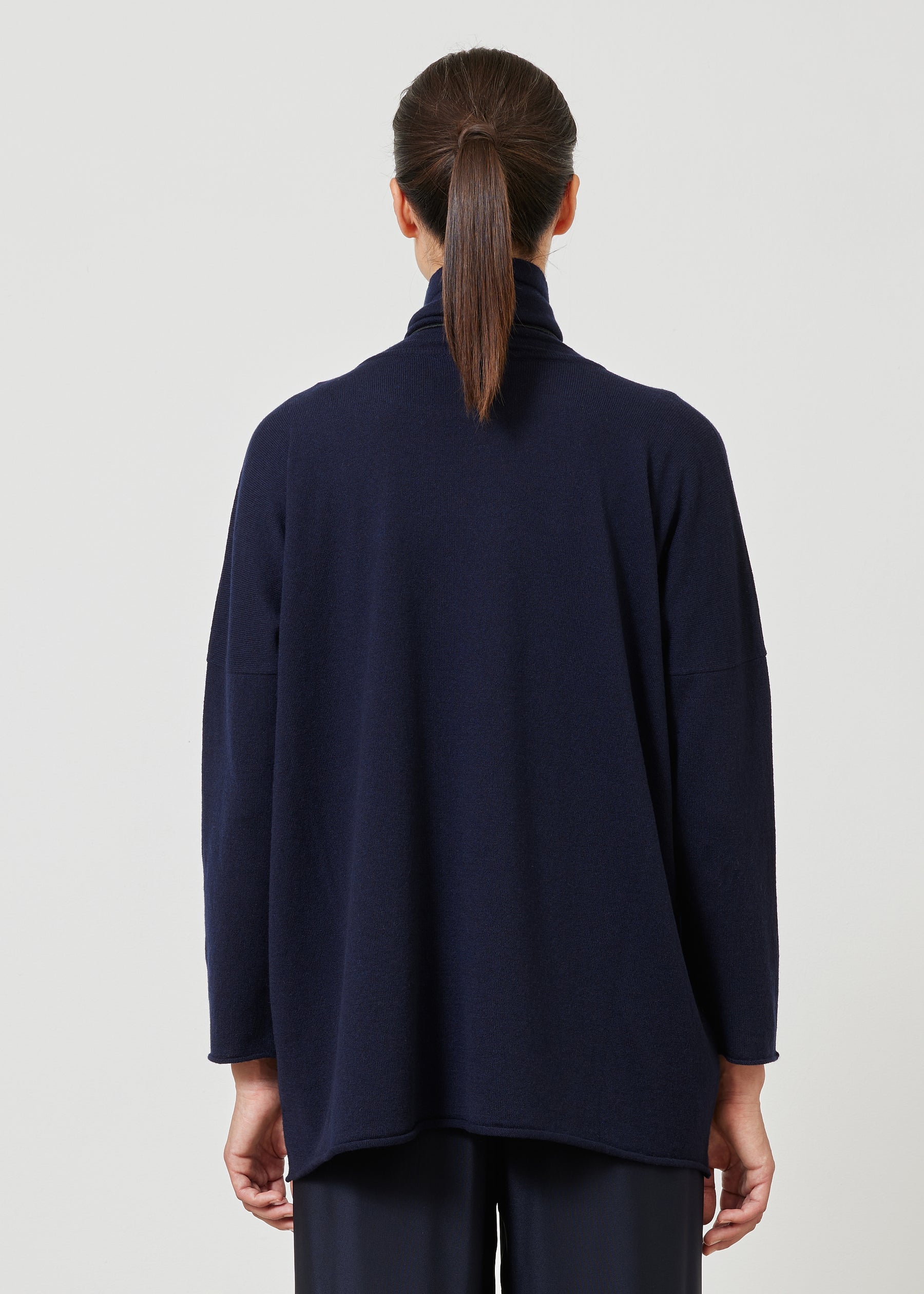 slim sleeve raw edge scrunch neck sweater - mid plus