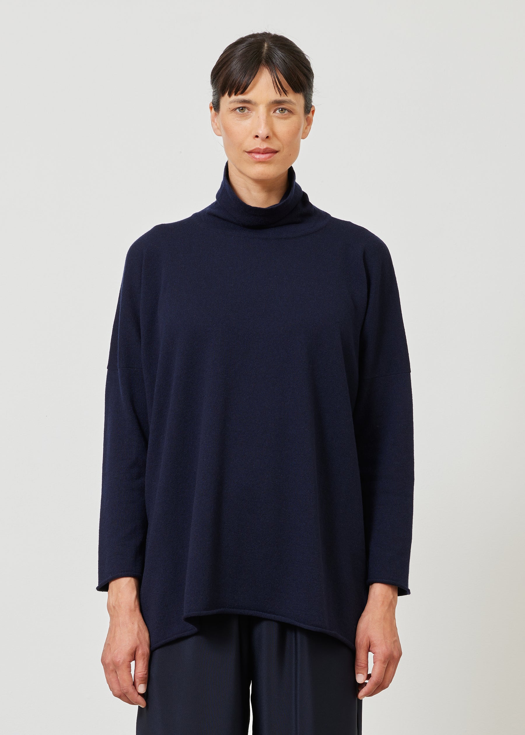 slim sleeve raw edge scrunch neck sweater - mid plus