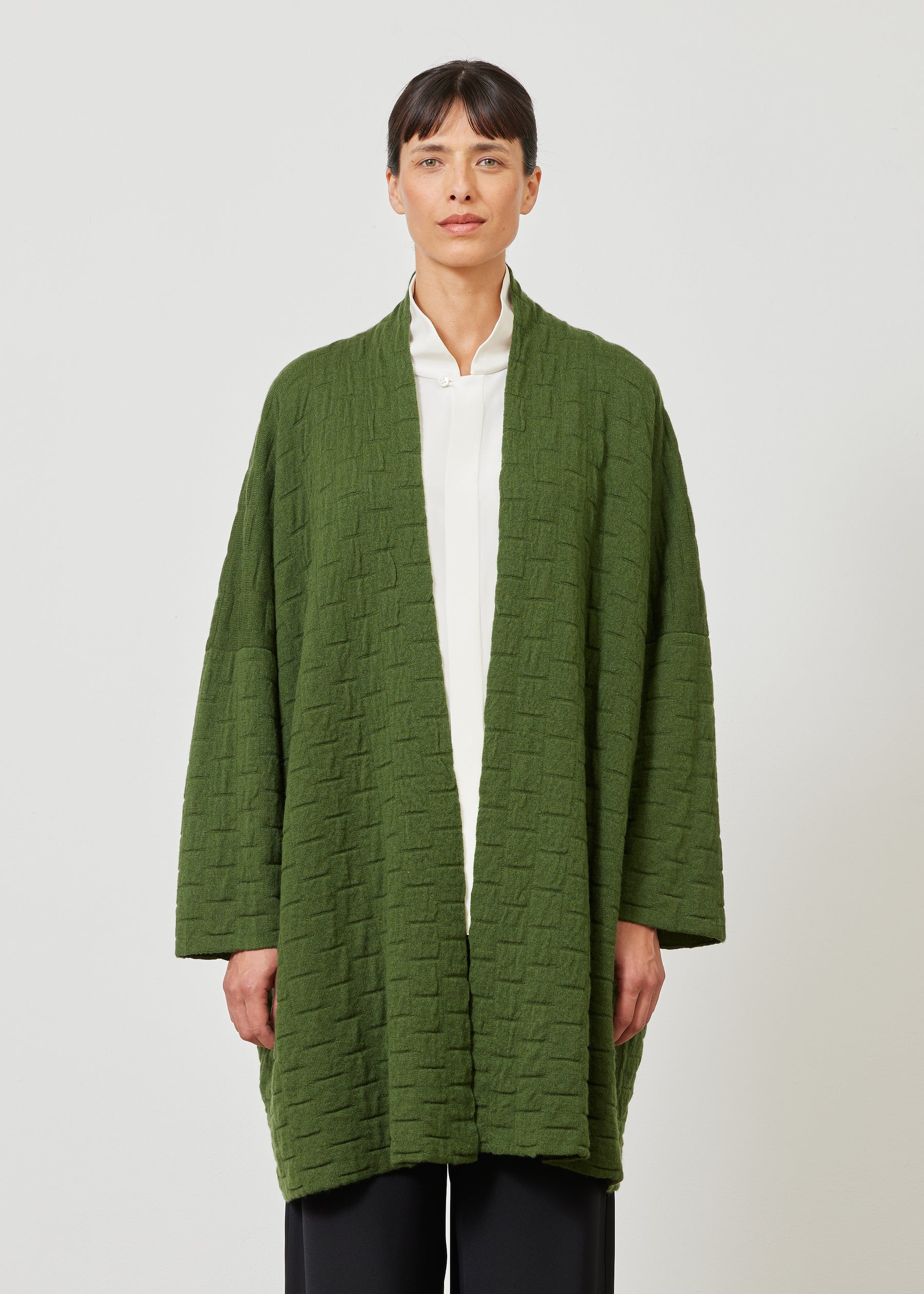 knitted scrunch shawl collar cardigan - long plus