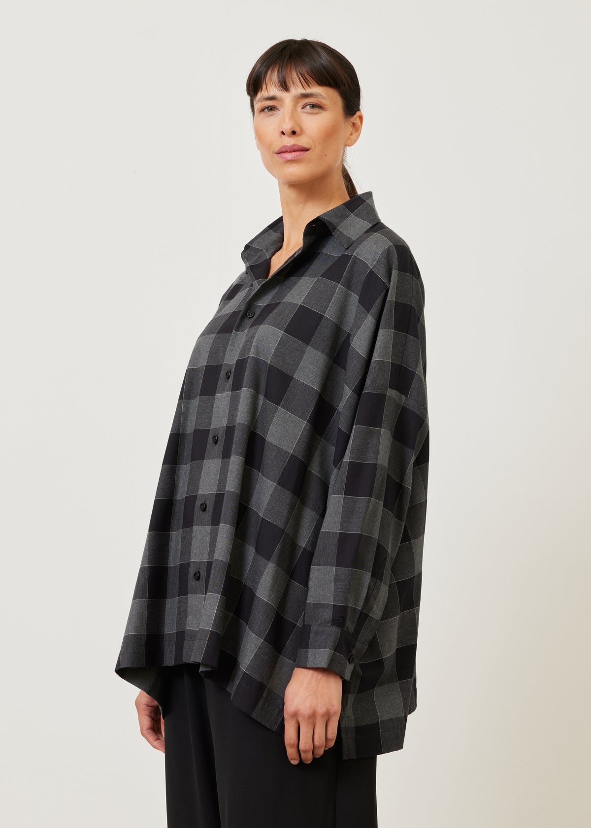 large plaid wide shirt with collar (long)