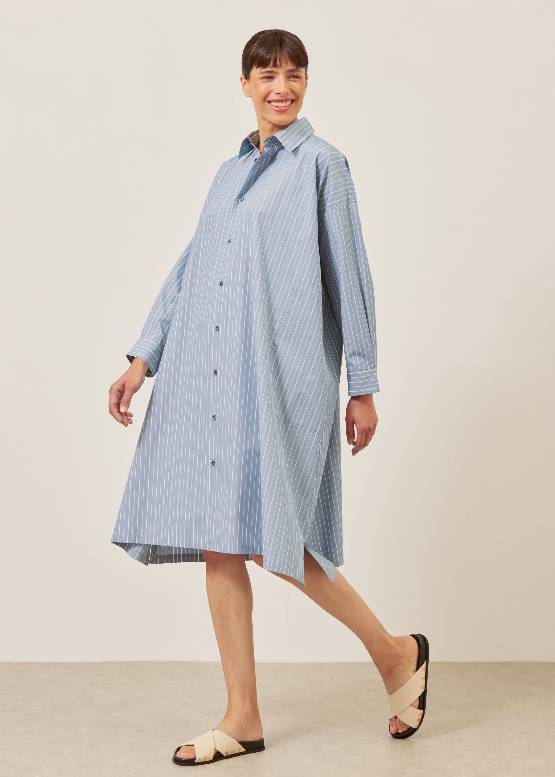 wide a-line shirt dress with collar