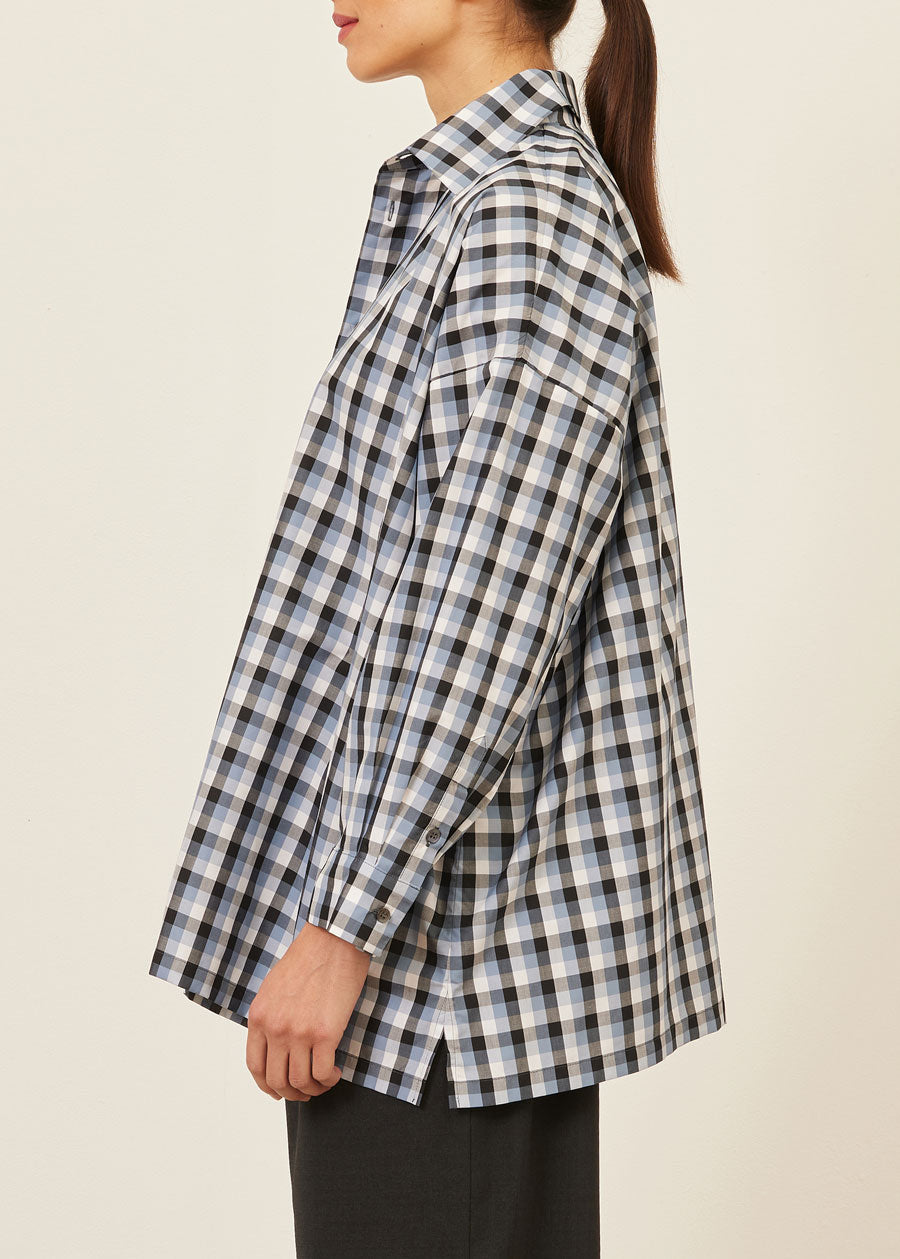 cotton wide a-line shirt with collar - long