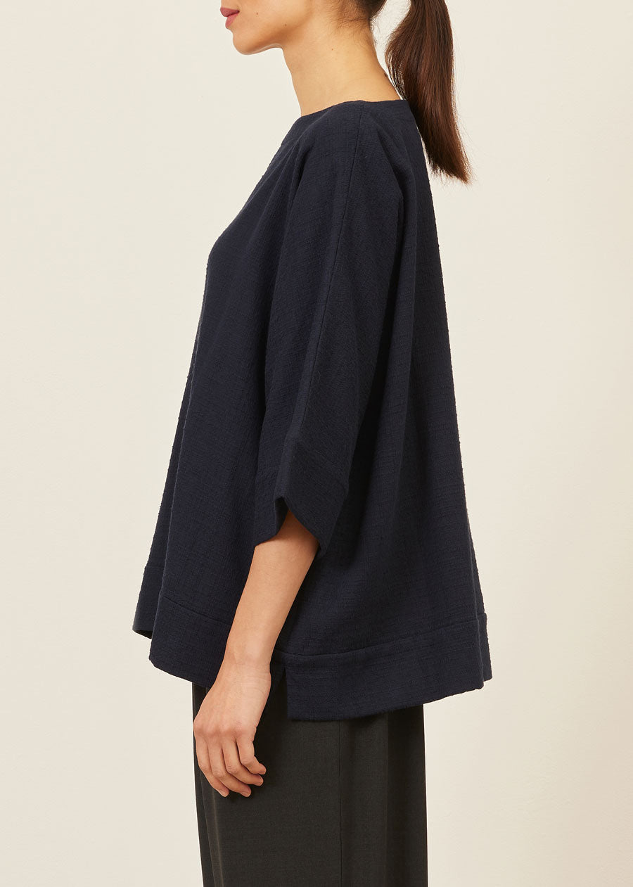 cotton scoop neck 3/4 sleeve top with hembands - mid plus