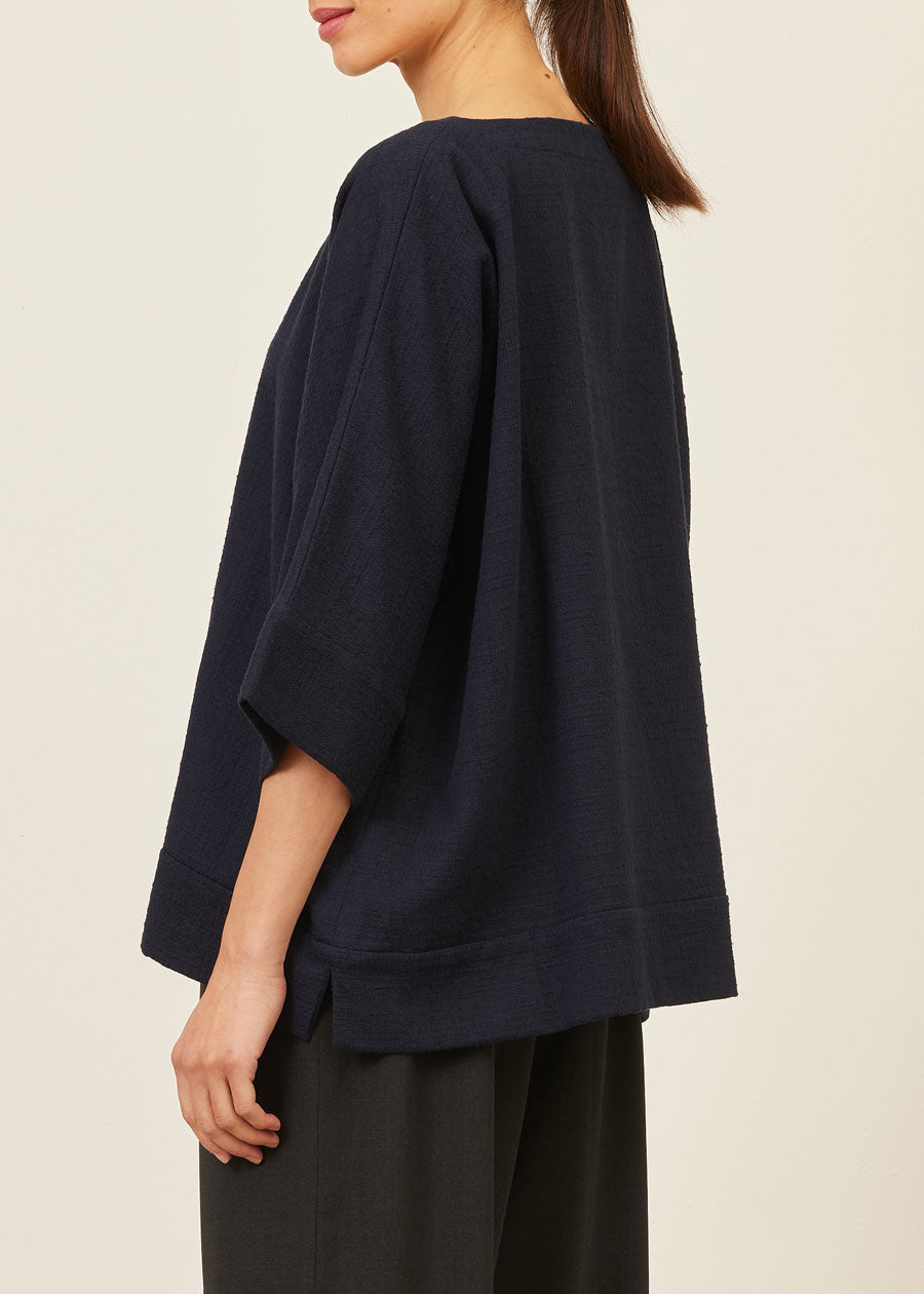 cotton scoop neck 3/4 sleeve top with hembands - mid plus