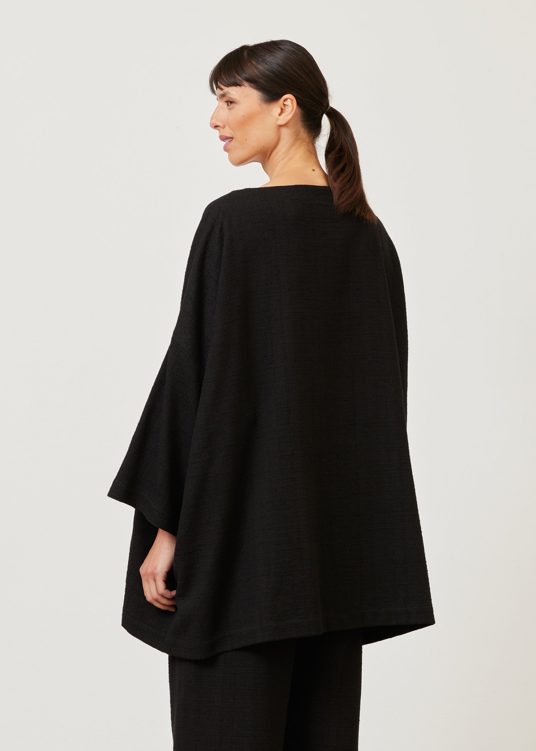 cotton sloped shoulder scoop neck poncho - long plus