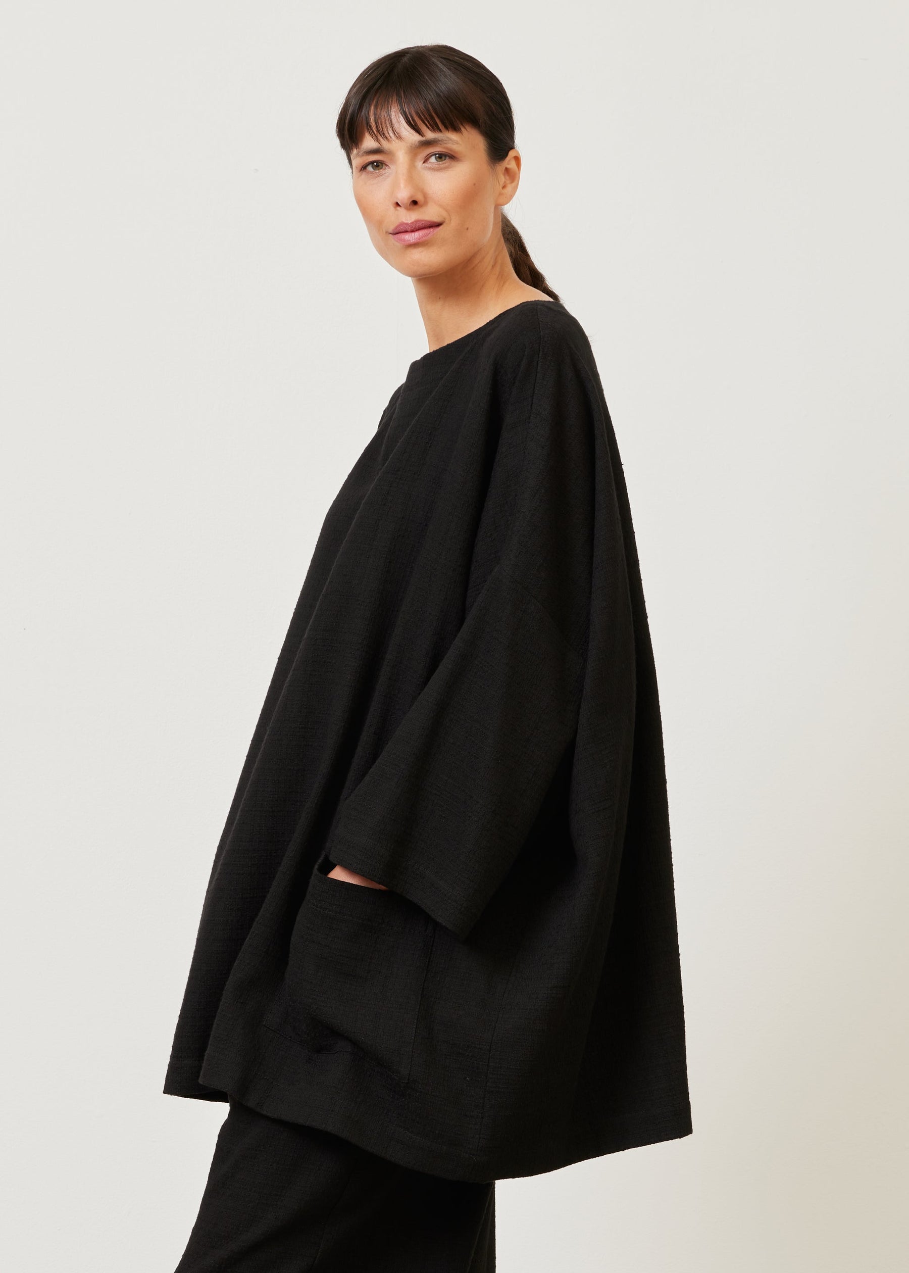 cotton sloped shoulder scoop neck poncho - long plus