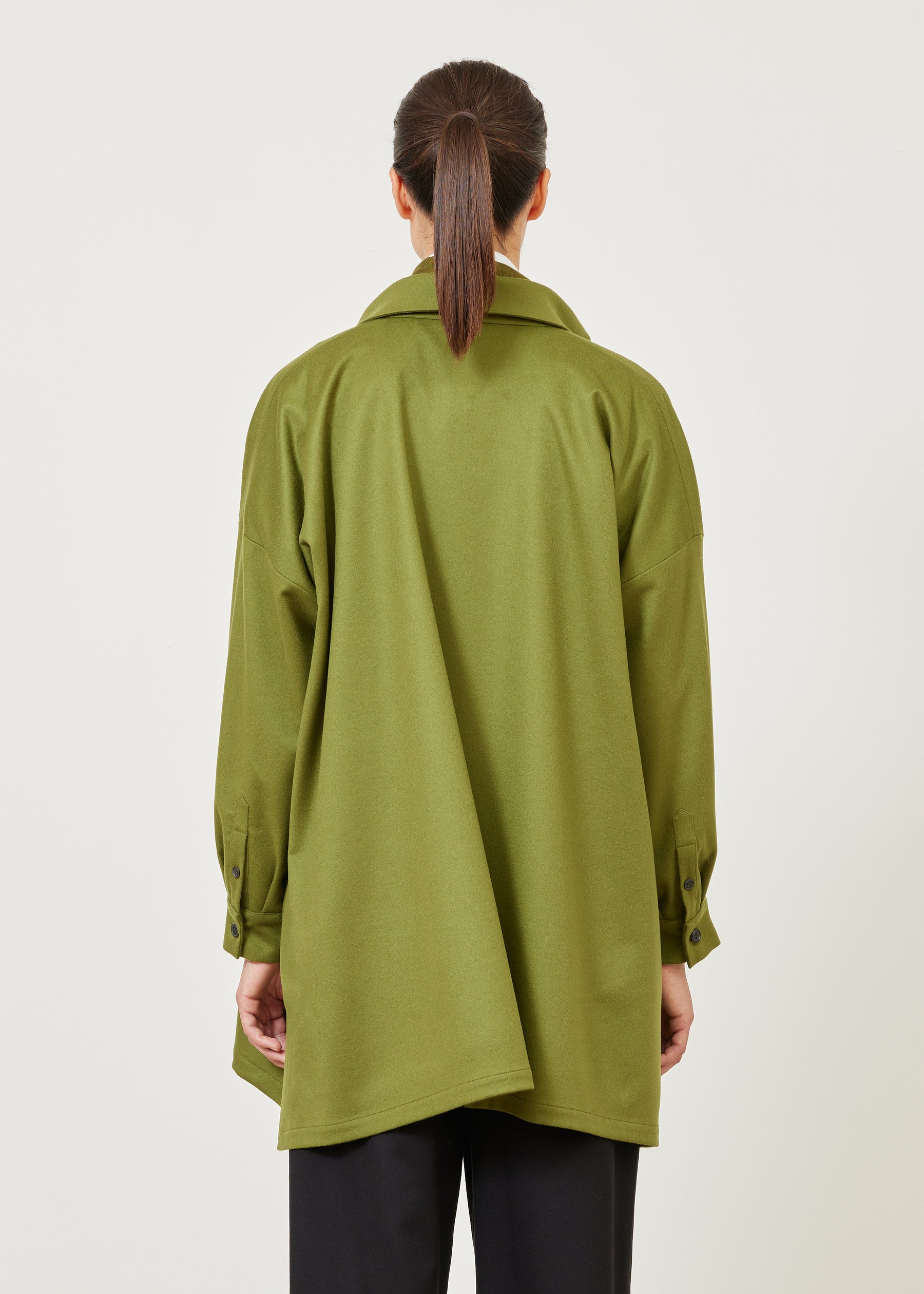 cashmere wide a-line shirt jacket with collar - long plus