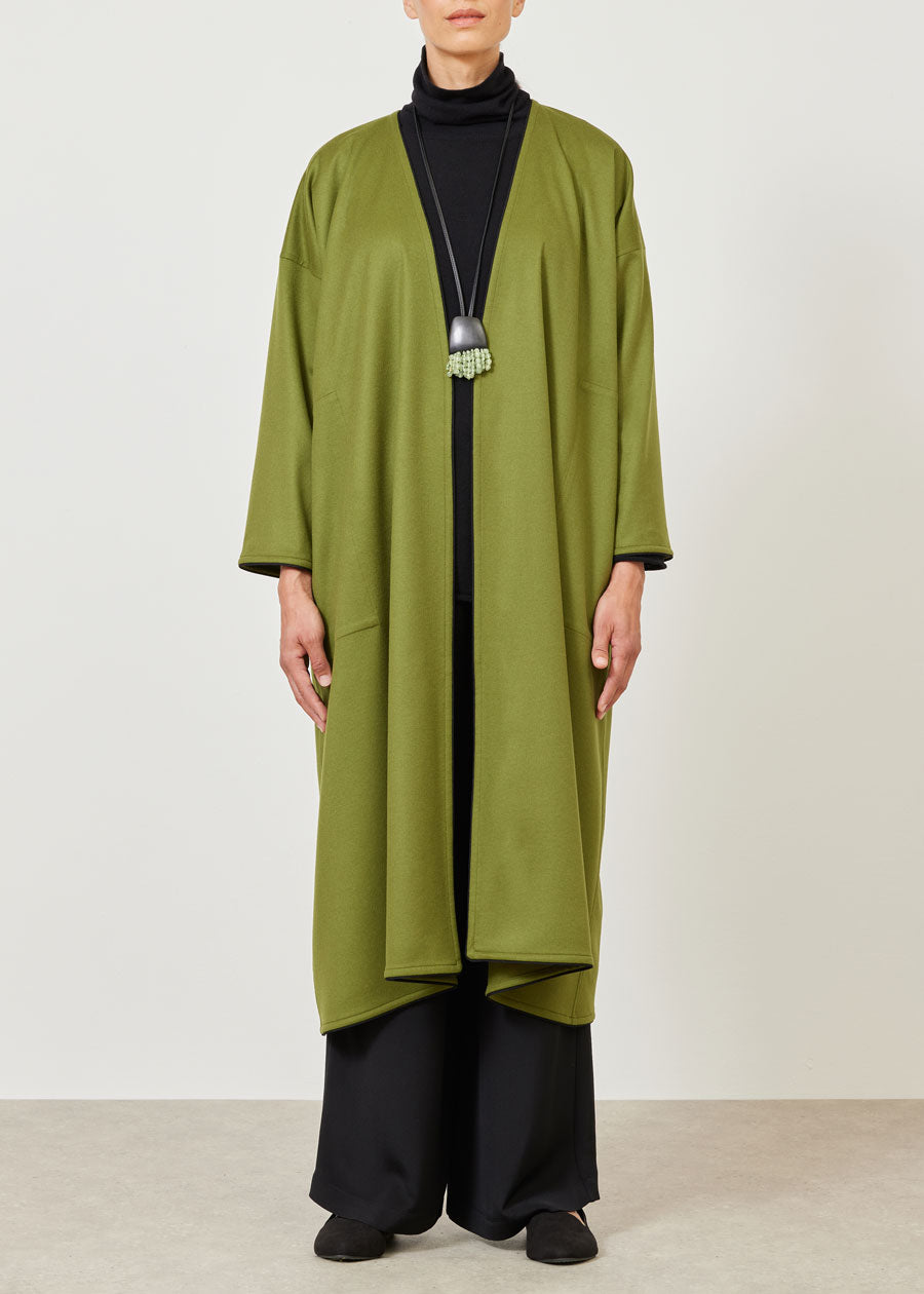 cashmere wide a-line v-neck coat (with piped edge)