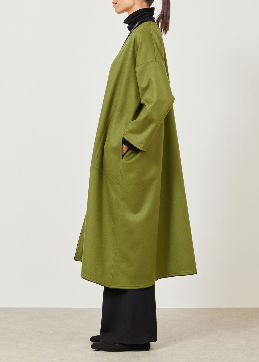 cashmere wide a-line v-neck coat (with piped edge)