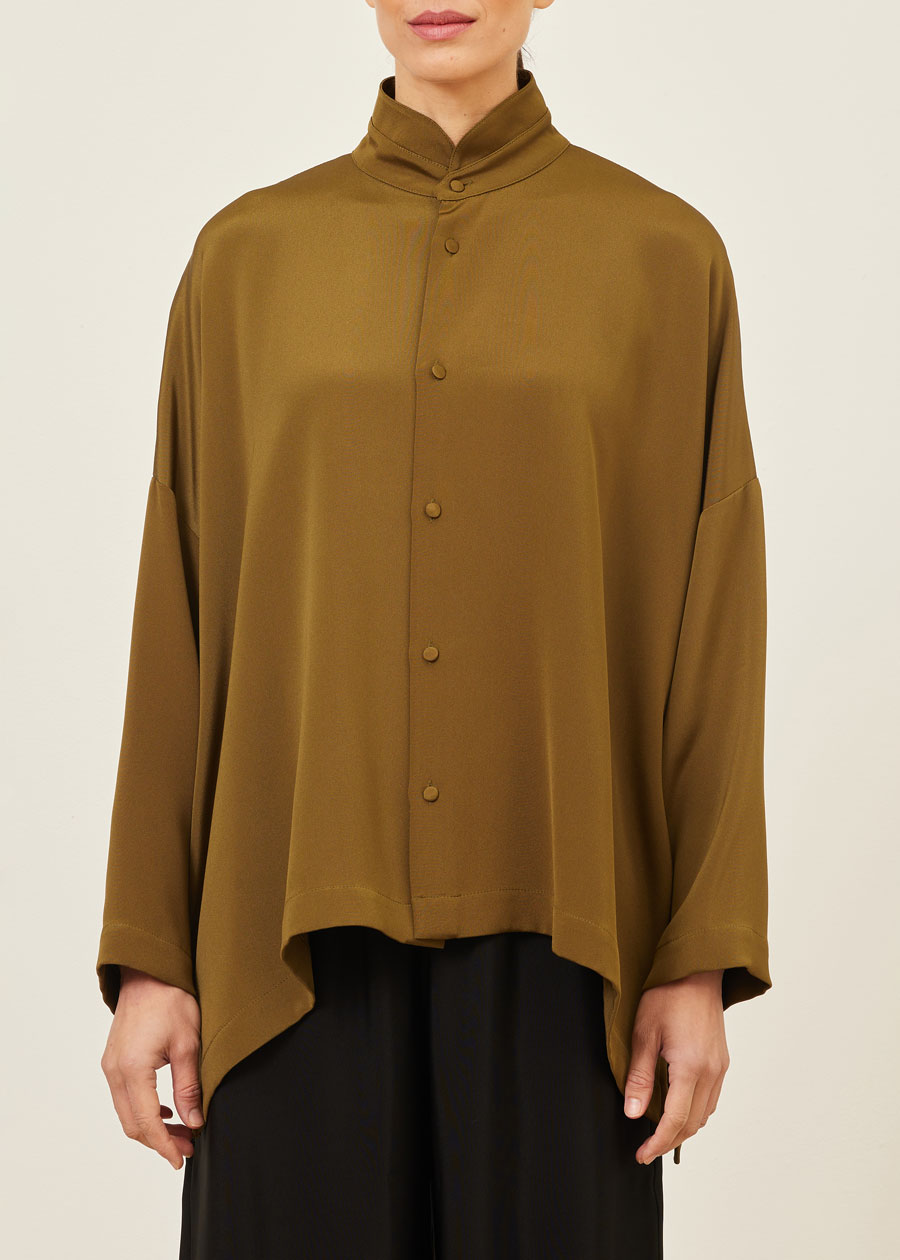 silk wide longer back double stand collar shirt - mid plus