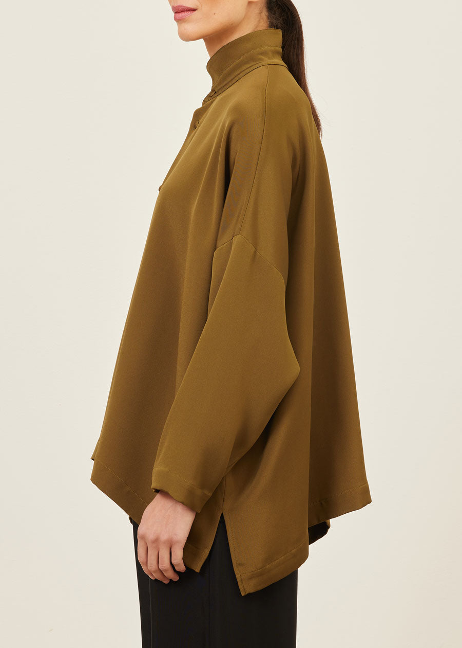 silk wide longer back double stand collar shirt - mid plus