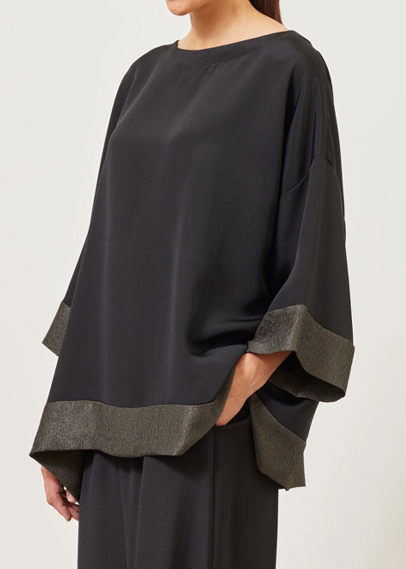 silk and lamé 3/4 sleeve scoop neck tunic - long