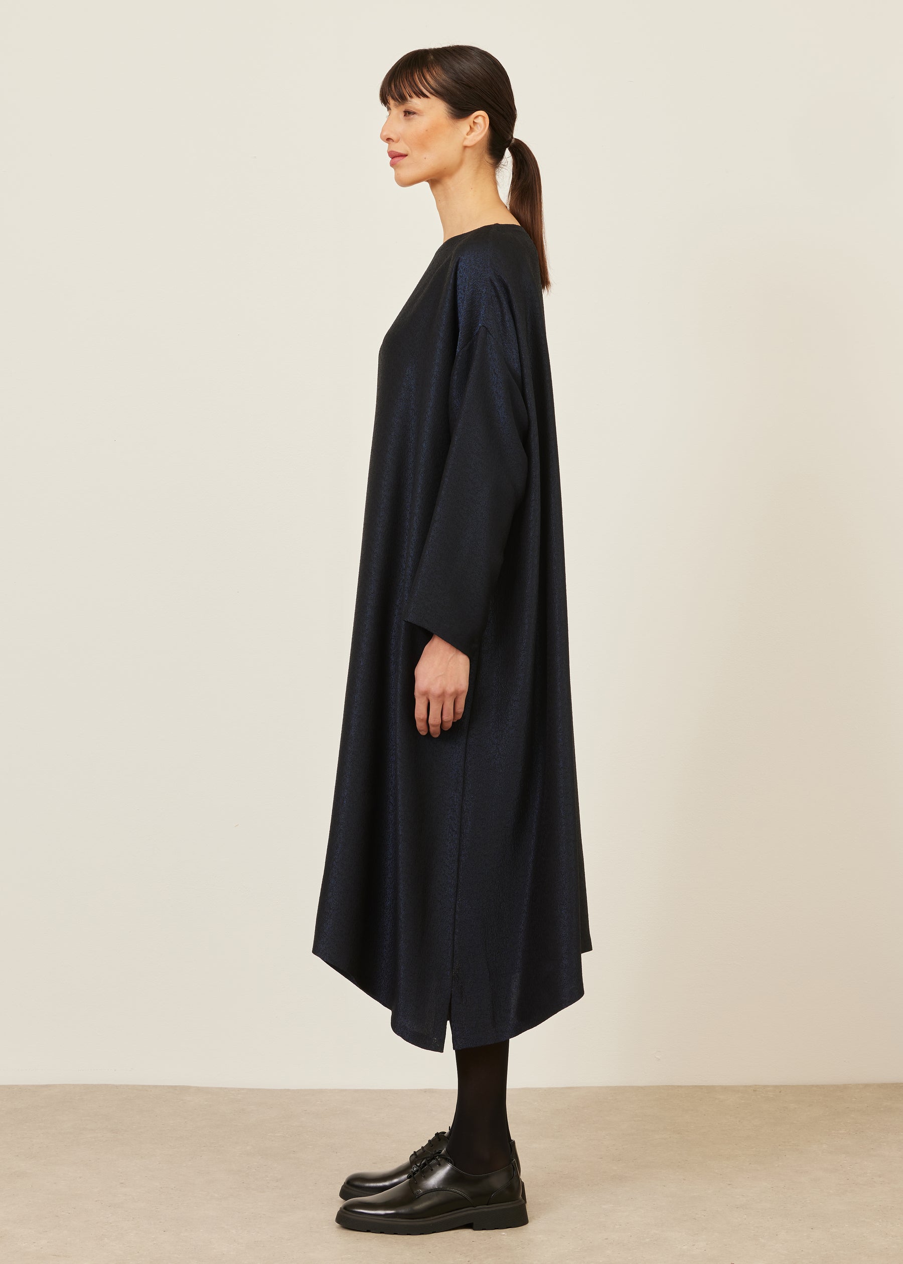 silk mix wide a-line scoop neck dress